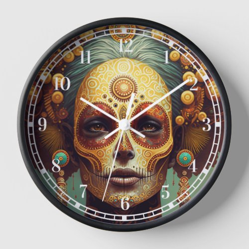 Day Of The Dead Sugar Skull Woman Clock