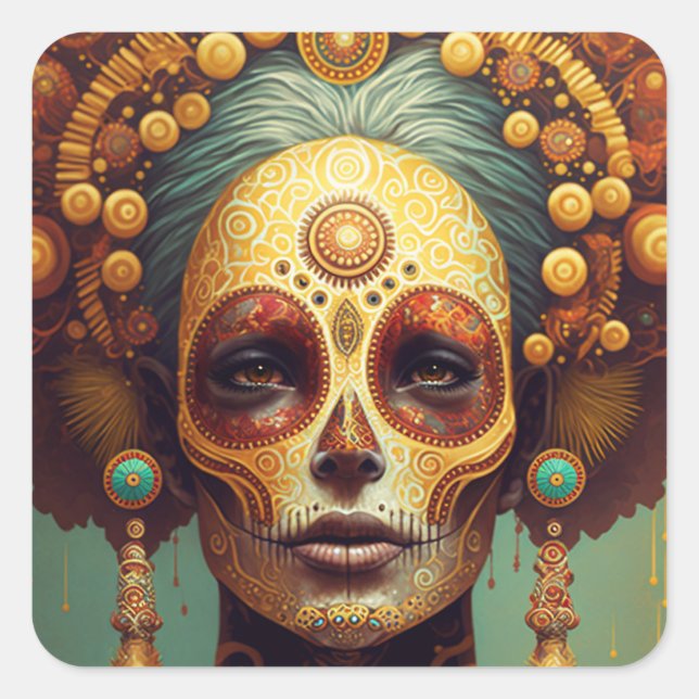 Day Of The Dead Sugar Skull Woman Square Sticker (Front)