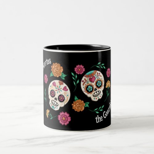Day of the Dead Sugar Skulls and Flowers Black Two_Tone Coffee Mug