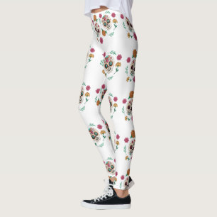 Day of the Dead Sugar Skulls and Flowers Leggings