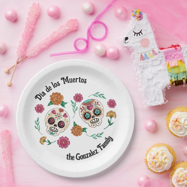 Day of the Dead Sugar Skulls and Flowers Paper Plates (Party)