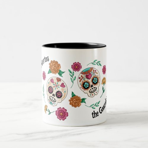 Day of the Dead Sugar Skulls and Flowers Two_Tone Coffee Mug