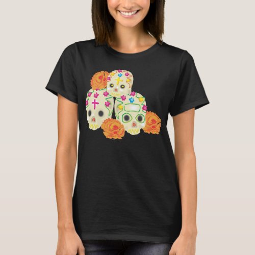 Day of the Dead Sugar Skulls and Marigolds T_Shirt