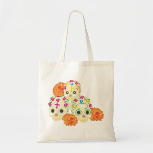 Day of the Dead Sugar Skulls and Marigolds Tote Bag