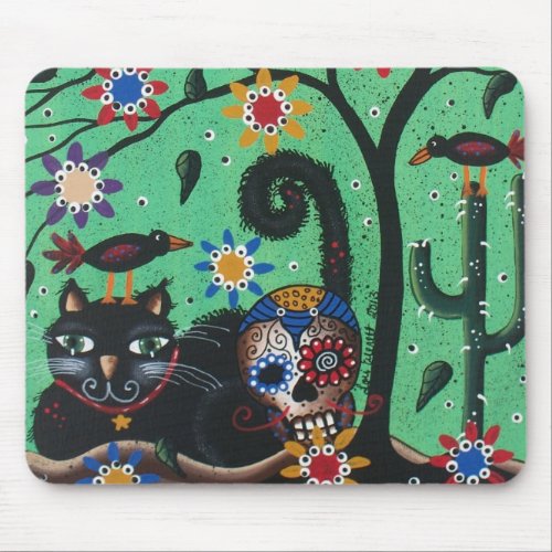 Day Of The Dead Sugar Skulls Black Cat By Lori Mouse Pad