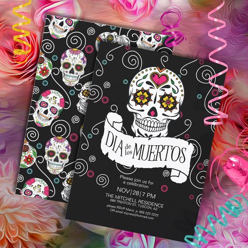 Day of the Dead Sugar Skulls Black ID725 Invitation