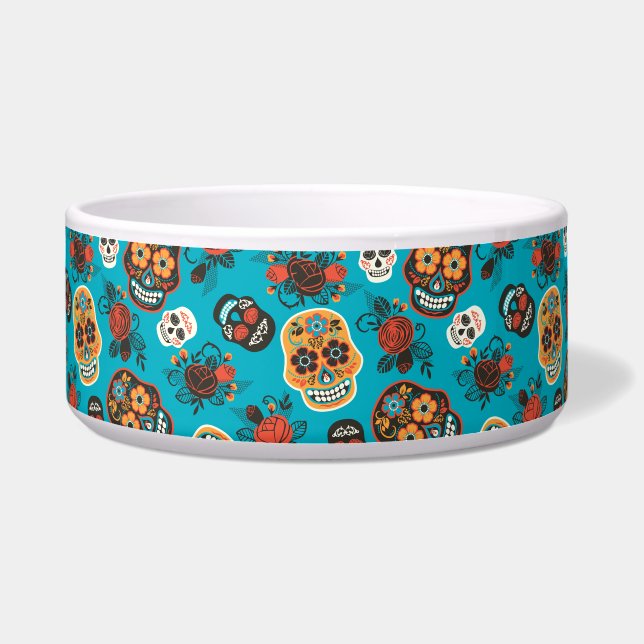 Day of the Dead Sugar Skulls, blue Bowl (Front)