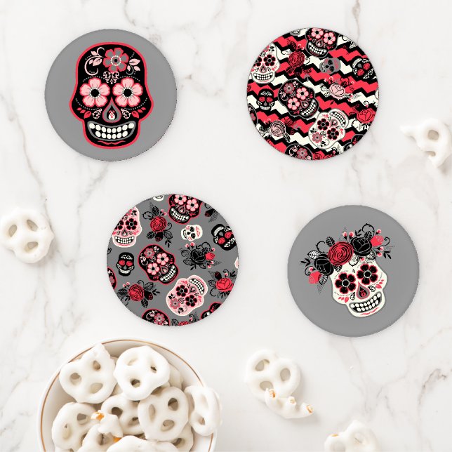 Day of the Dead Sugar Skulls Coaster Set (In Situ)