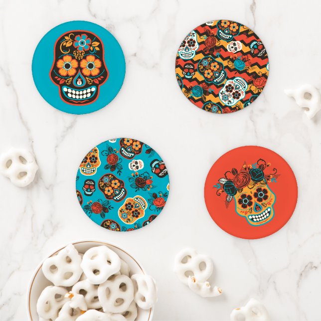 Day of the Dead Sugar Skulls Coaster Set (In Situ)