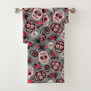 Day of the Dead Sugar Skulls, gray Bath Towel Set