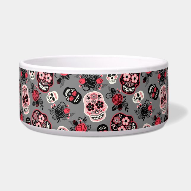 Day of the Dead Sugar Skulls, gray Bowl (Front)