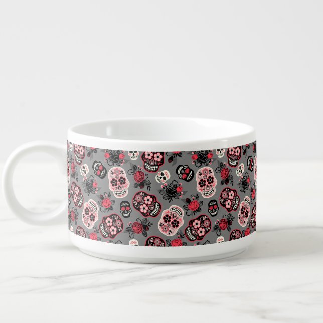 Day of the Dead Sugar Skulls, gray Bowl (Right)