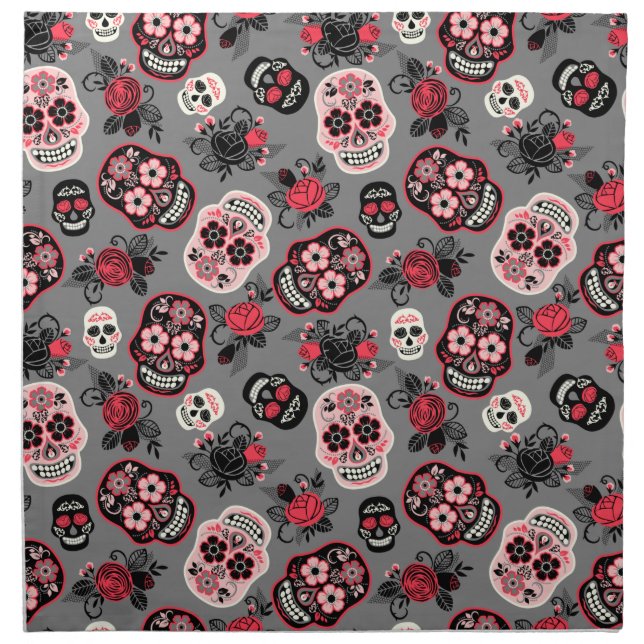 Day of the Dead Sugar Skulls, gray Cloth Napkin (Front)