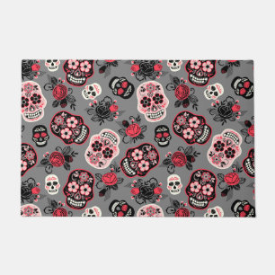 Day of the Dead Sugar Skulls, gray Doormat