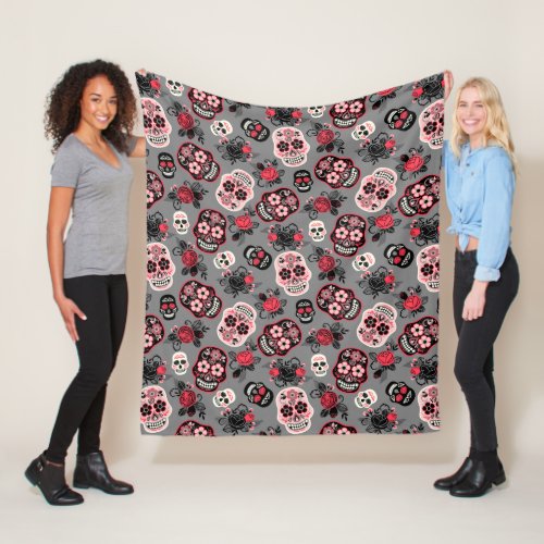 Day of the Dead Sugar Skulls gray Fleece Blanket