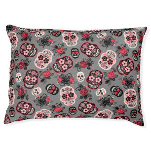 Day of the Dead Sugar Skulls, gray Pet Bed