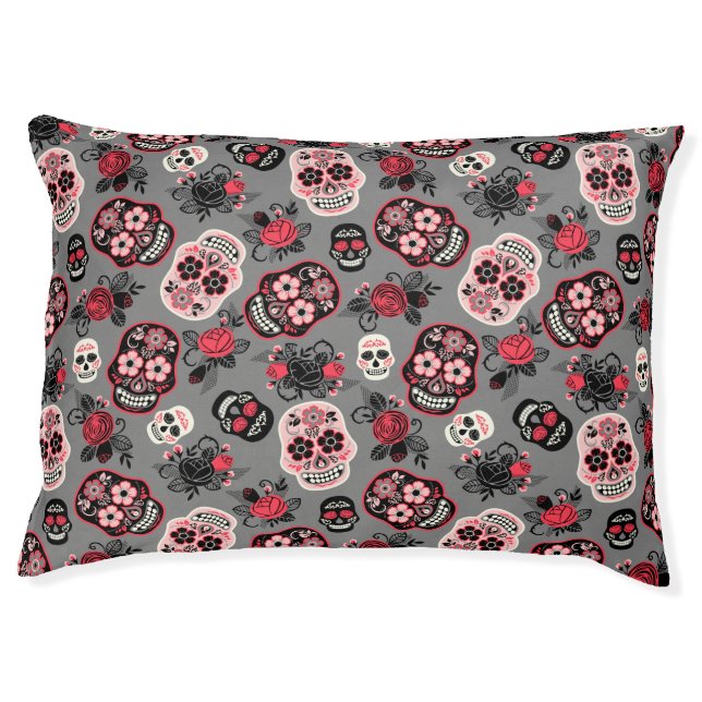 Day of the Dead Sugar Skulls, gray Pet Bed (Front)