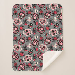 Day of the Dead Sugar Skulls, gray Sherpa Blanket