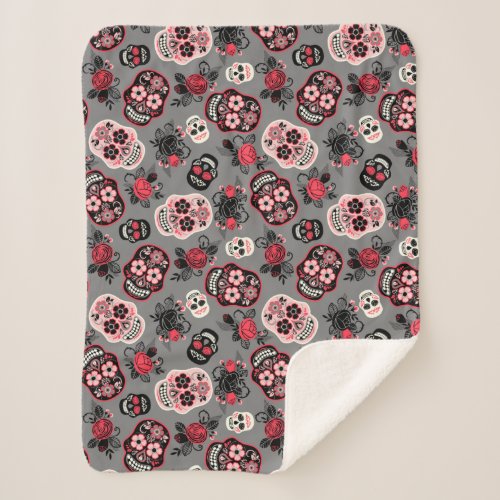 Day of the Dead Sugar Skulls gray Sherpa Blanket