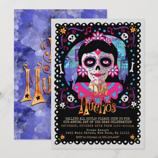 Day of The Dead, Sugar Skulls Invitation (Front/Back)