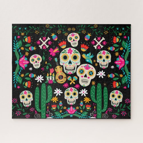 Day of the Dead  Sugar Skulls Mexican Folk Art Jigsaw Puzzle
