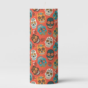 Day of the Dead Sugar Skulls, orange Pillar Candle