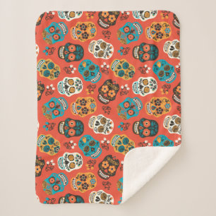 Day of the Dead Sugar Skulls, orange Sherpa Blanket