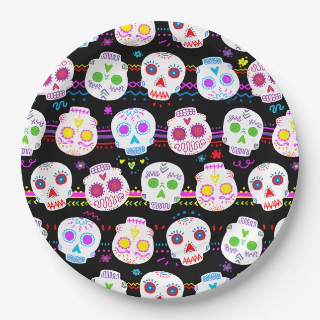 Day of the Dead Sugar Skulls Paper Plates (Front)