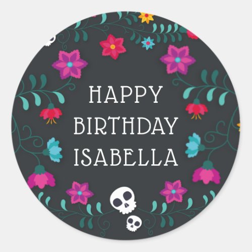 Day of the Dead Sugar Skulls Personalized Birthday Classic Round Sticker
