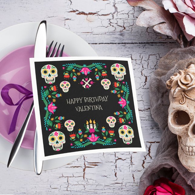 Day of the Dead Sugar Skulls Personalized Napkins (Day of the Dead napkins with Mexican theme and sugar skulls from my Dia de los Muertos collection)