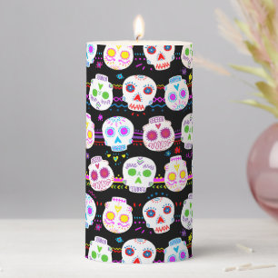 Day Of The Dead Sugar Skulls Pillar Candle