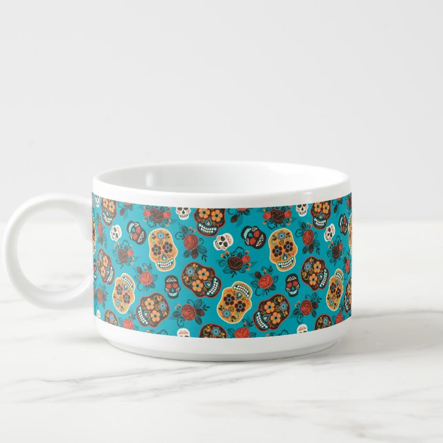 Day of the Dead Sugar Skulls, teal Bowl (Right)