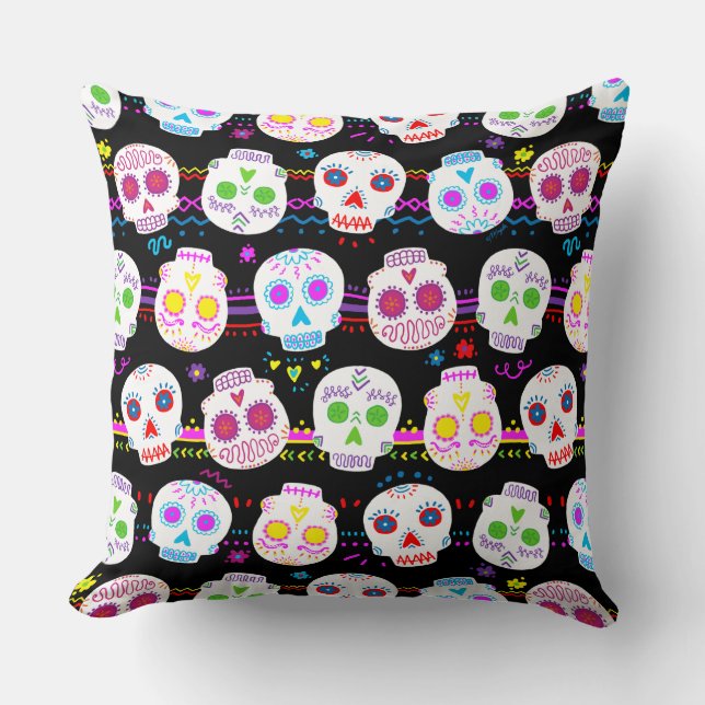 Day Of The Dead Sugar Skulls Throw Pillow (Front)