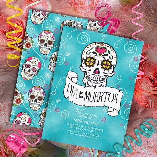 Day of the Dead Sugar Skulls Turquoise ID725 Invitation