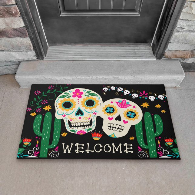 Day of the Dead Sugar Skulls Welcome Doormat (Big Welcome doormat with sugar skuls and cactus from my Dia de los Muertos collection)