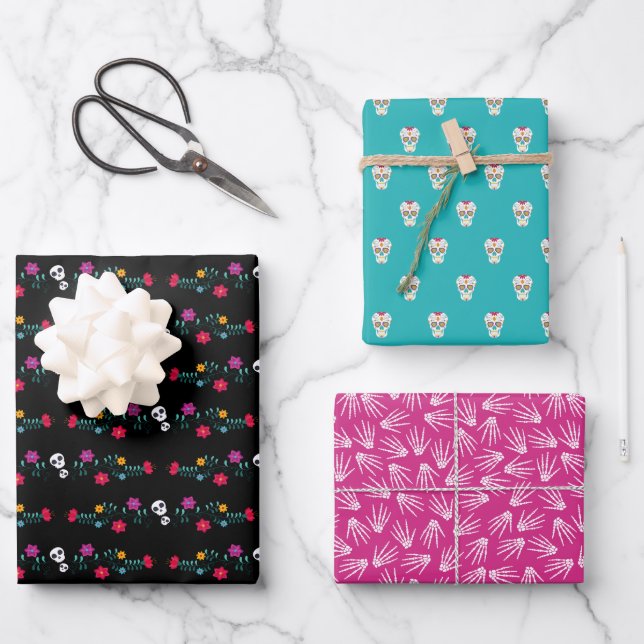Day of the Dead Sugar Skulls Wrapping Paper Sheets (Front)