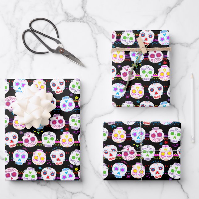 Day of the Dead Sugar Skulls Wrapping Paper Sheets (Front)