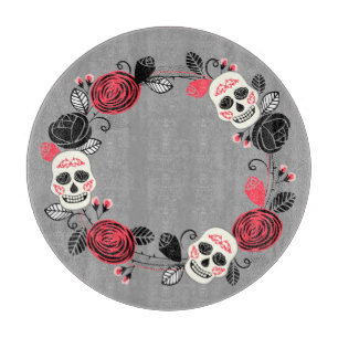 Day of the Dead Sugar Skulls Wreath Cutting Board