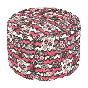 Day of the Dead Sugar Skulls, zigzag Pouf