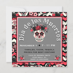 Day of the Dead Sugar Skulls, zigzag rose Invitation