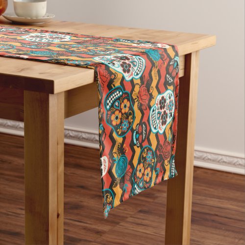 Day of the Dead Sugar Skulls zigzag Short Table Runner