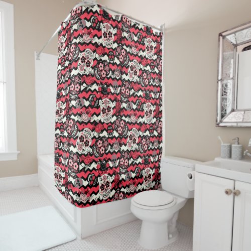 Day of the Dead Sugar Skulls zigzag Shower Curtain