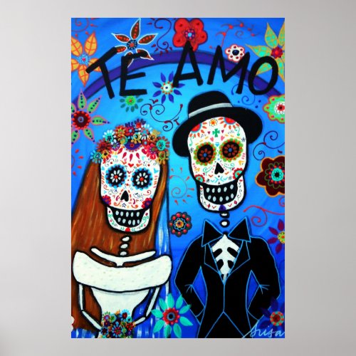 Day of the Dead Te Amo Wedding Couple Poster