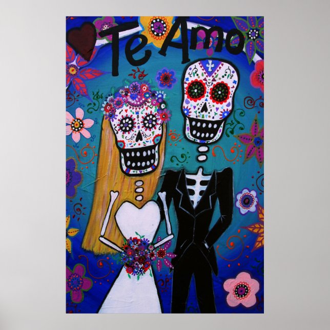 Day of the Dead Te Amo Wedding Couple Poster (Front)