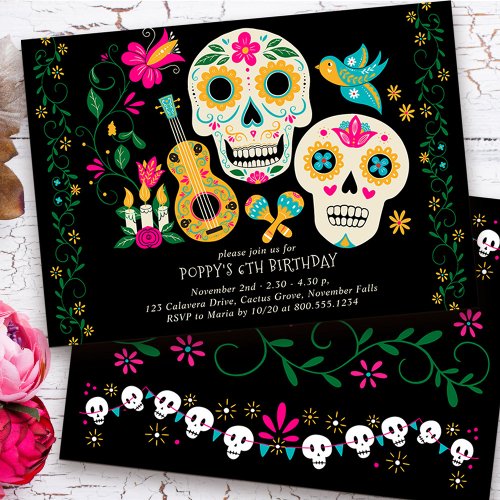Day of the Dead Theme Birthday Party Invitation