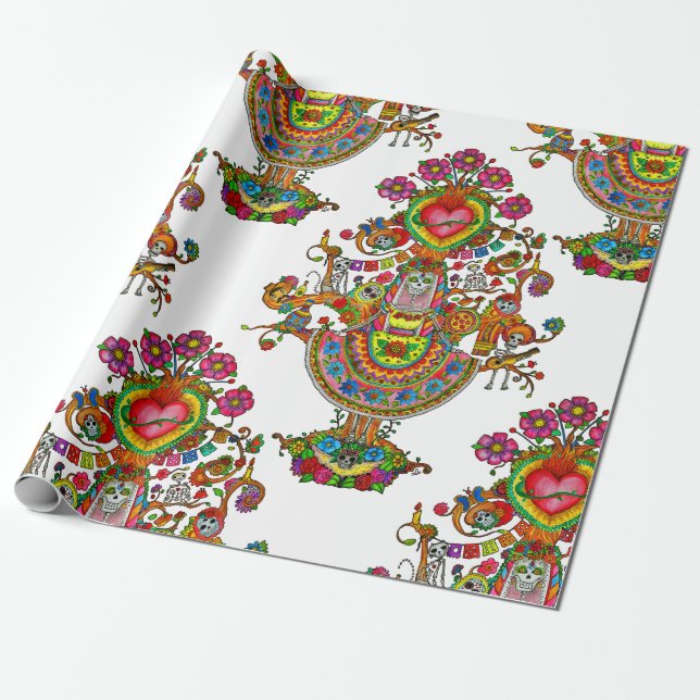 Day of the Dead Tree Wrapping Paper (Unrolled)