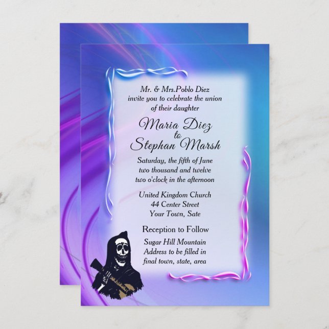 Day of the Dead Ultraviolet Wedding Invitations (Front/Back)