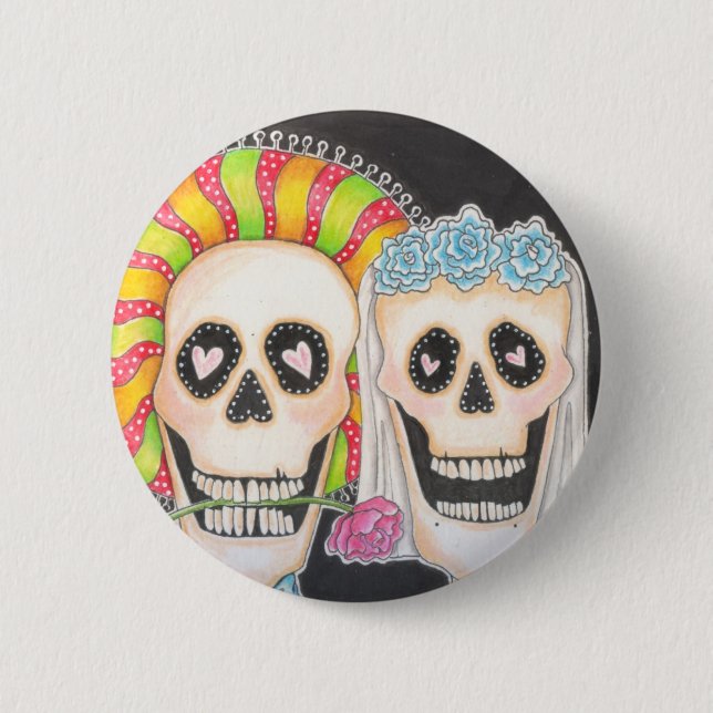 Day of the Dead Wedding Button (Front)