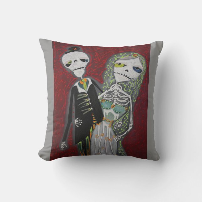 Day Of The Dead Wedding Couple American MoJo Pillo Throw Pillow (Front)