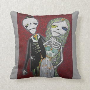 Day Of The Dead Wedding Couple American MoJo Pillo Throw Pillow